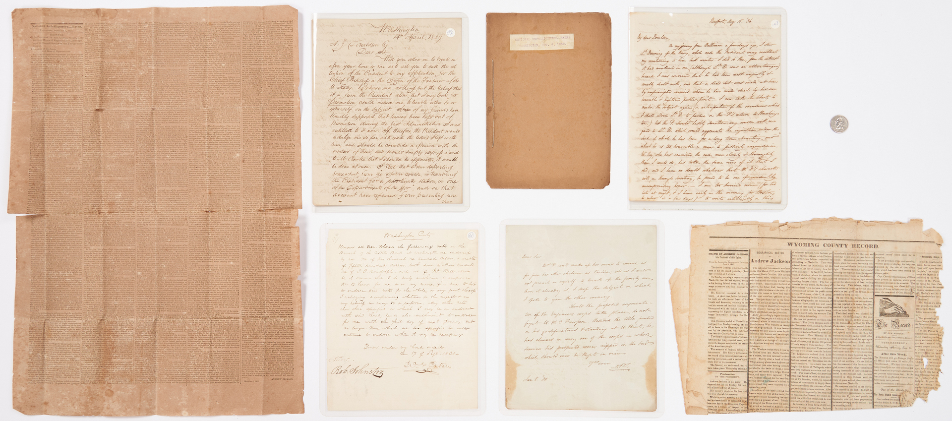 Lot 601: 3 Andrew Jackson related letters plus printed material, 7 items total