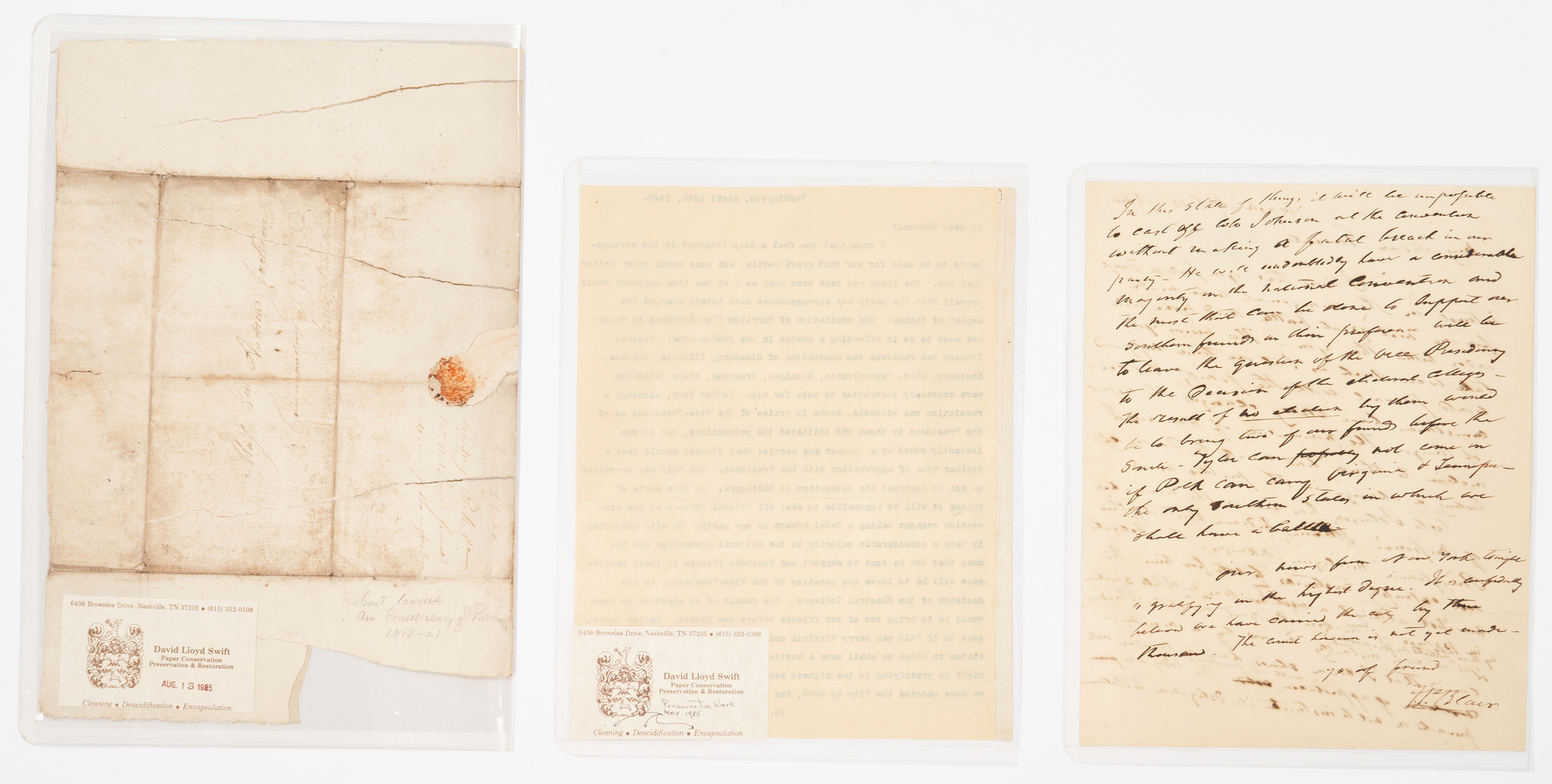Lot 605: 2 letters to Andrew Jackson inc. Creek War, Francis Preston Blair