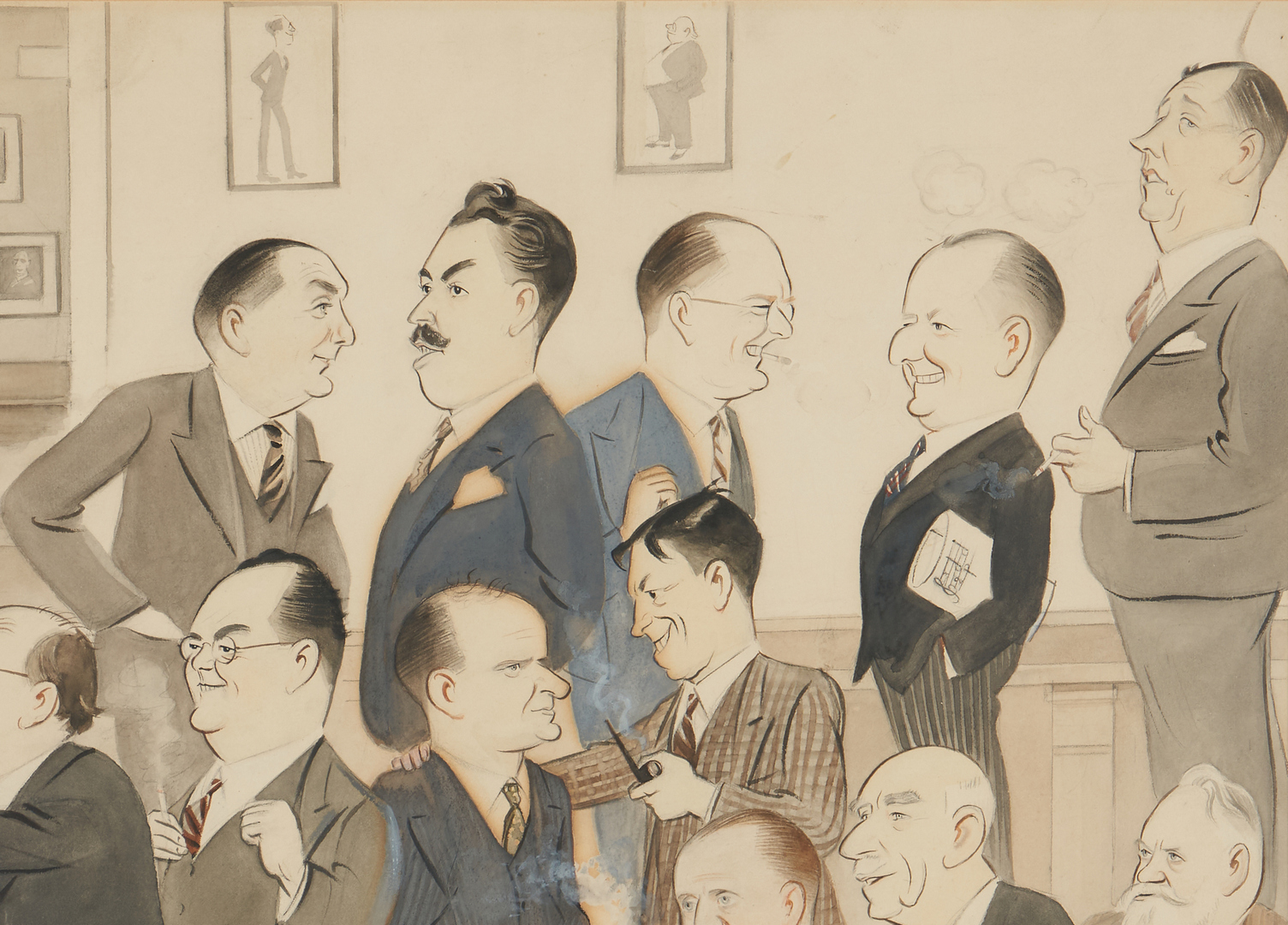 Lot 626: World War II Era Caricature Illustration, "Press Club"