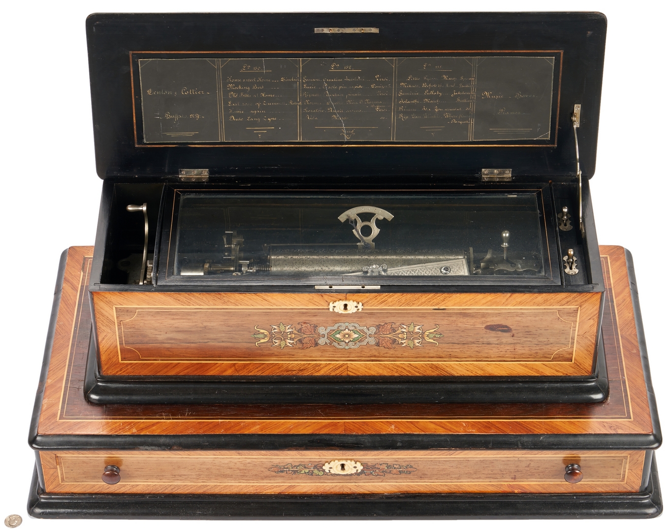 Lot 645: Swiss Marquetry Cylinder Music Box