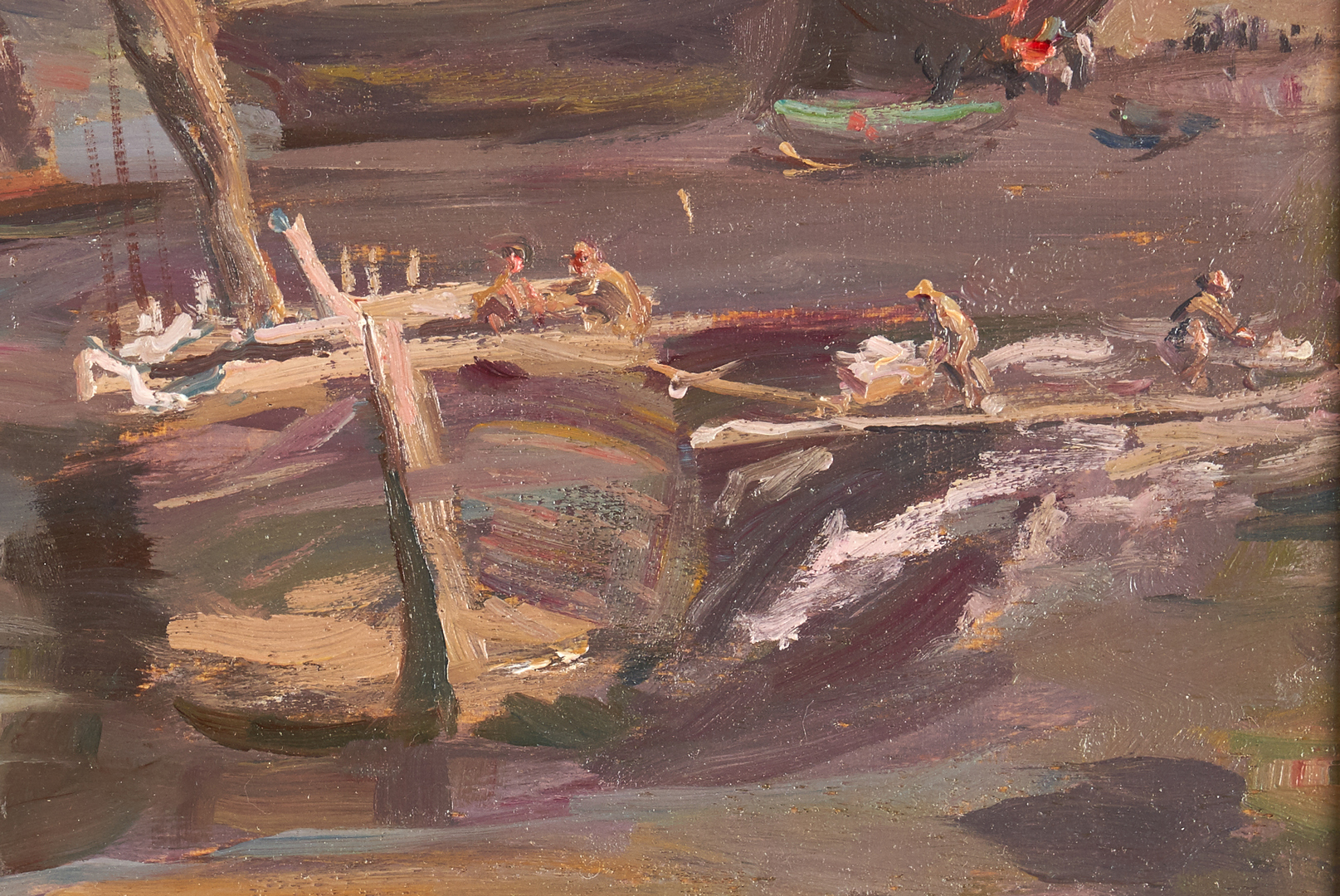 Lot 672: Stephen Seymour Thomas Oil on Panel, "Boats at Dock"