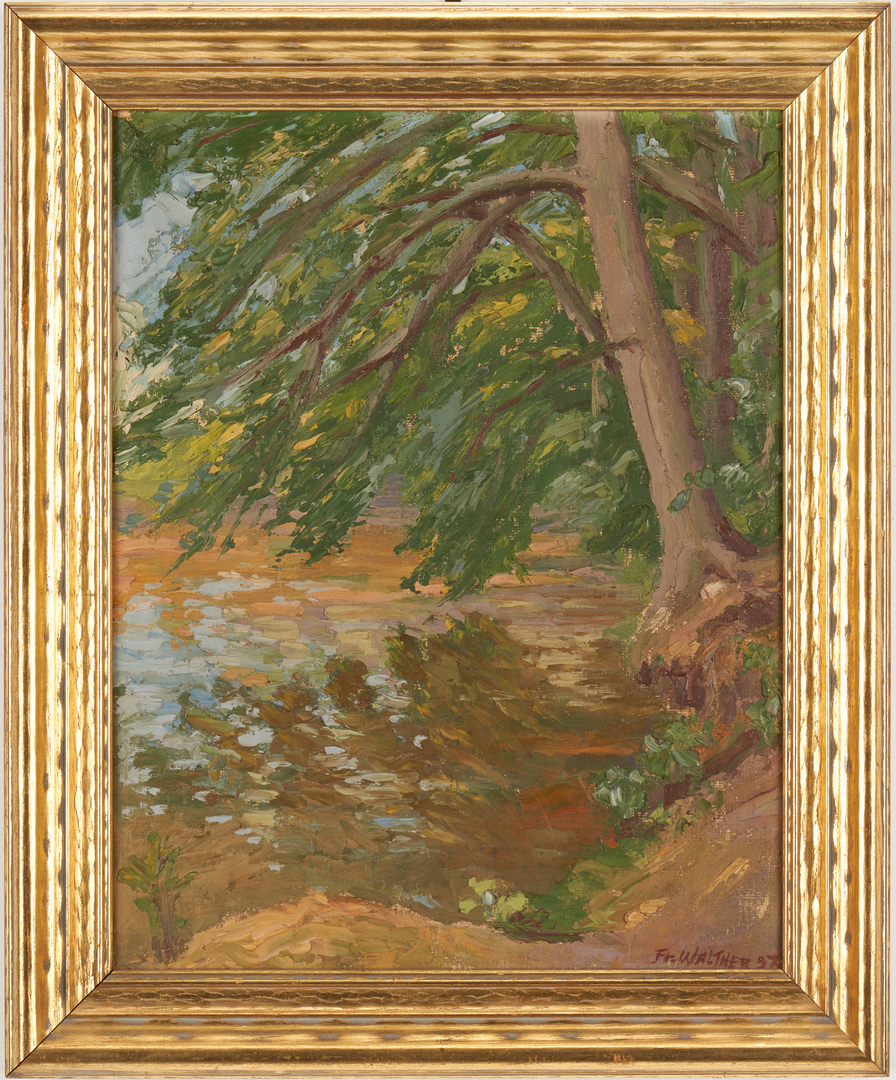 Lot 688: Attr. Friedrich Walter, O/B Landscape with Tree and River