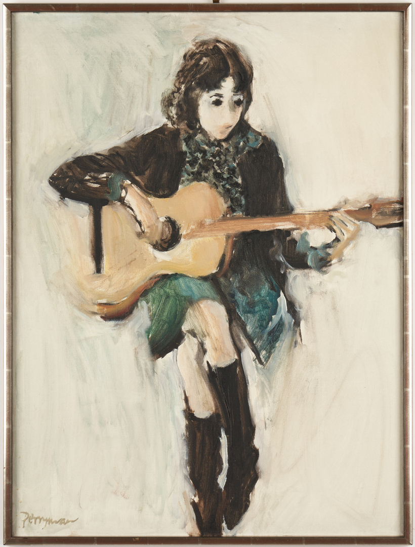 Lot 689: Norman Perryman Painting O/C, Girl With Guitar