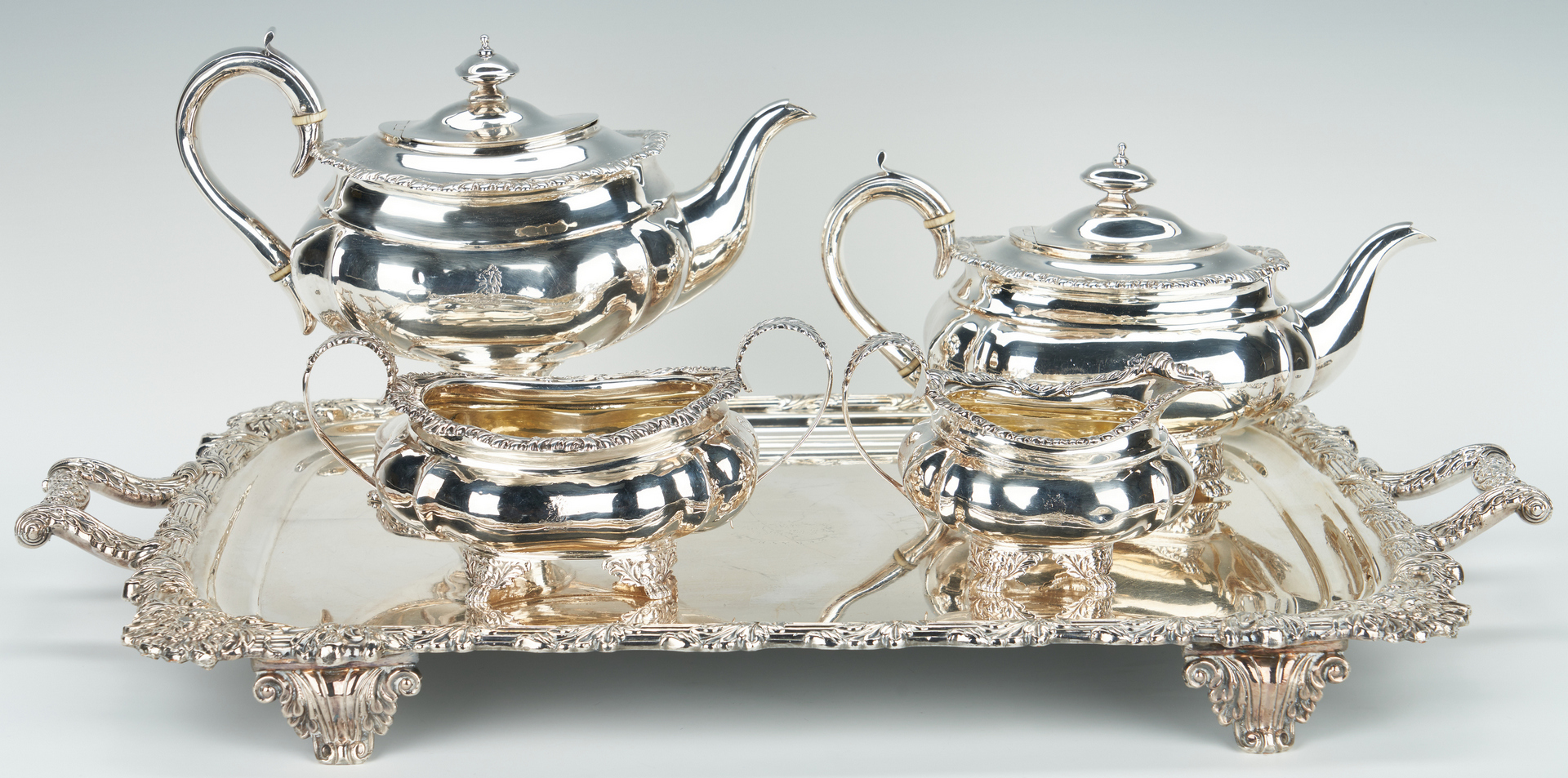 Lot 68: 4 Pc. English Sterling Tea Service + Old Sheffield Tray