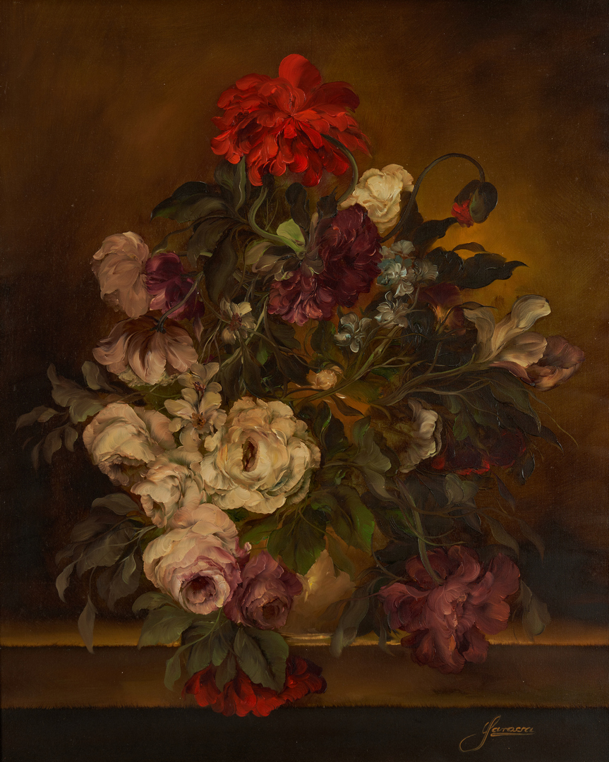 Lot 691: Large O/C Floral Still Life Painting, H. Garossa