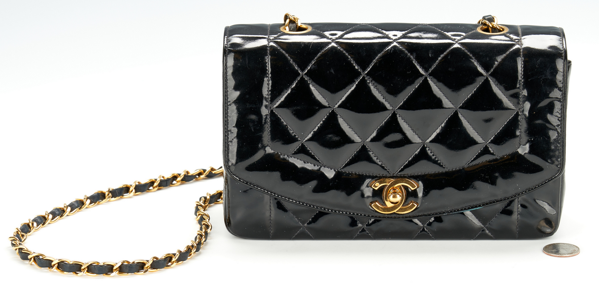 Lot 701: Chanel Diana Quilted Patent Single Flap Bag, Small