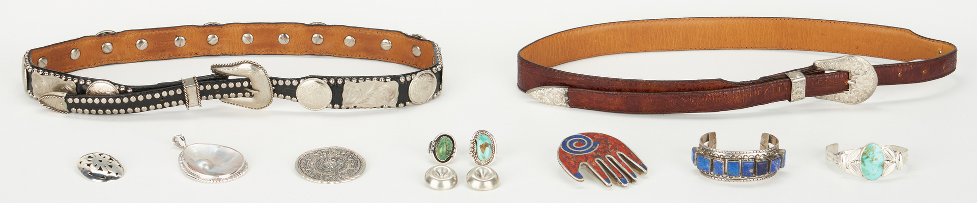 Lot 715: Mexican Sterling Jewelry & Al Beres Belts