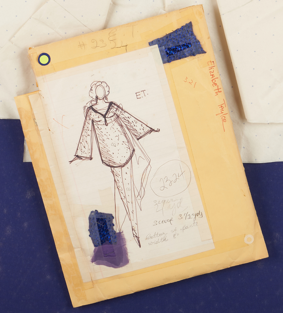 Lot 720: 2 Framed Halston Hollywood Dress Sketches and Patterns