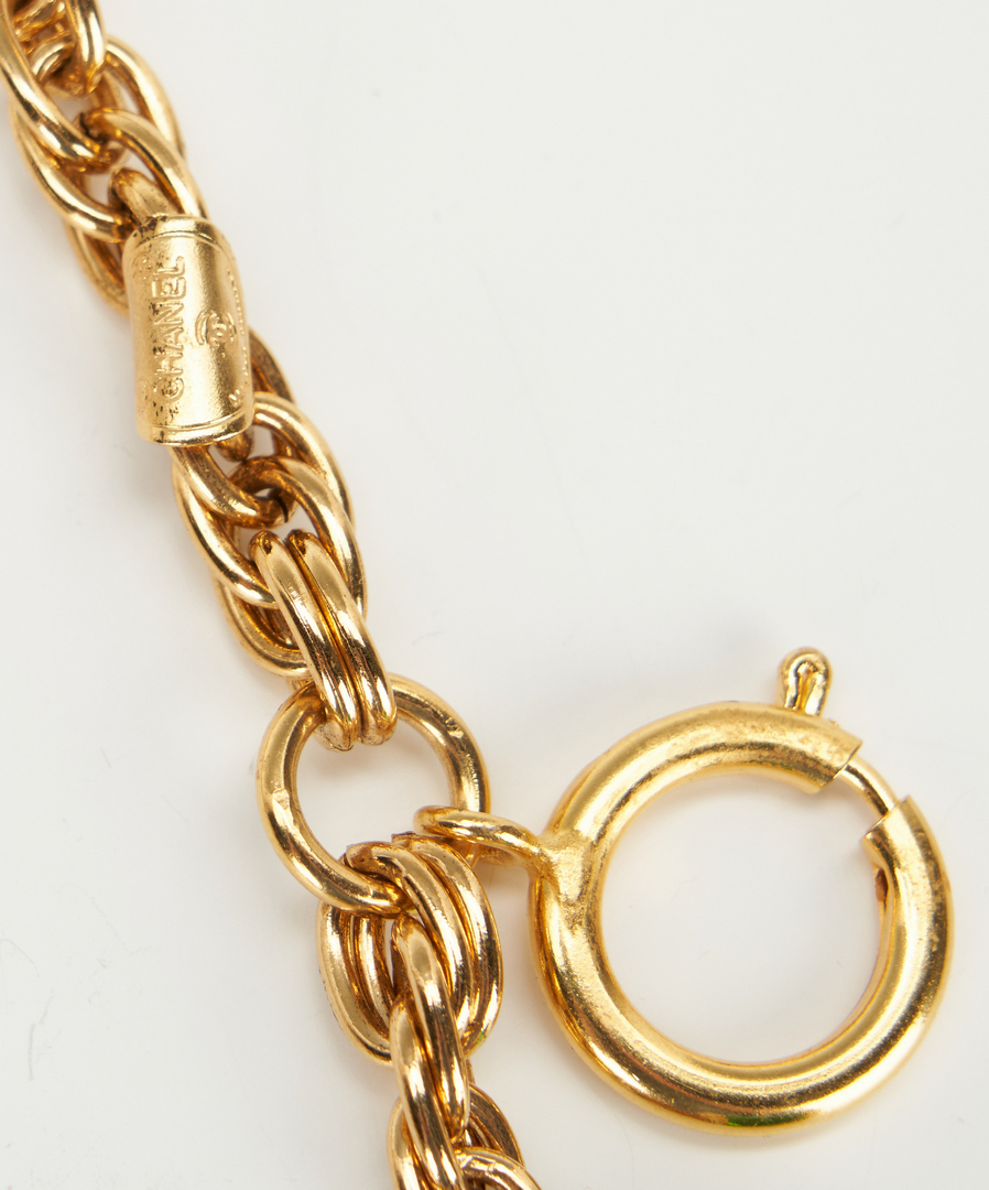 Lot 723: Chanel Gripoix Red & Green Gold Tone Charm Bracelet