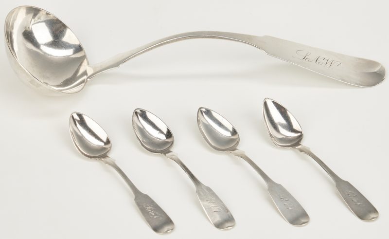 Lot 72: Louisville KY Coin Silver Ladle and 4 Spoons