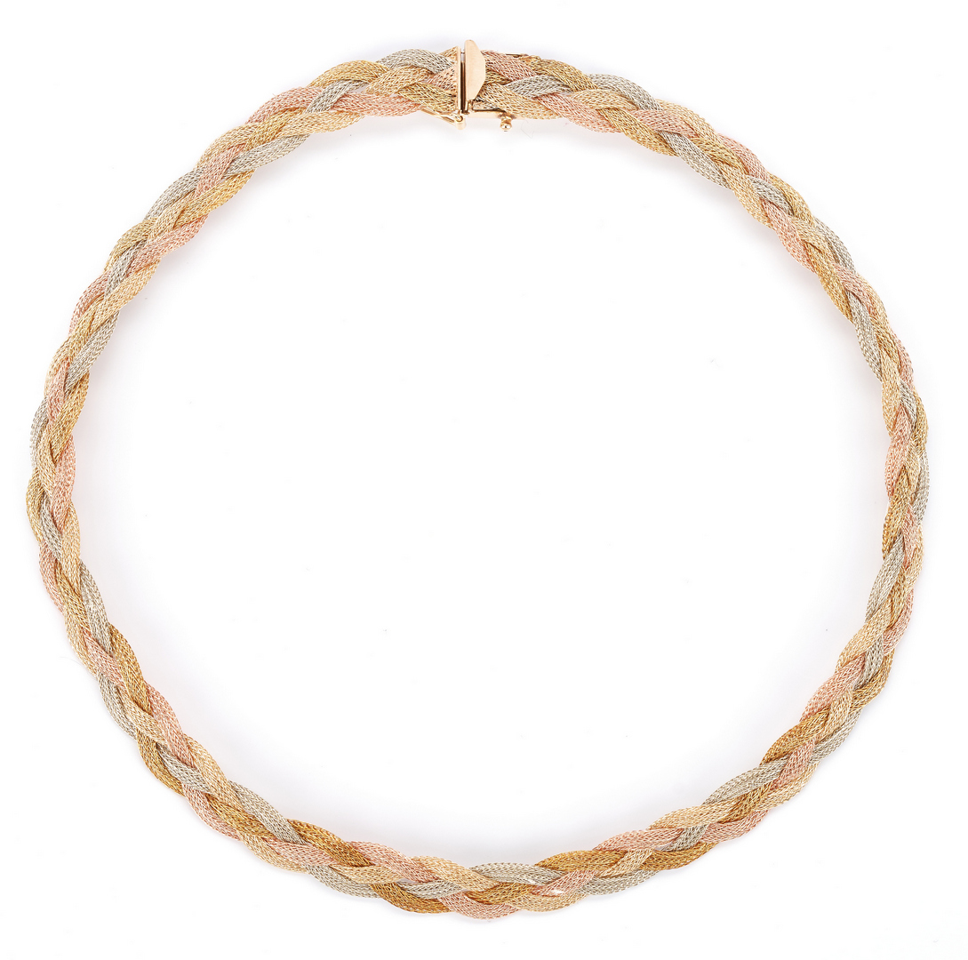 Lot 741: Ladies 14K Tri-Gold Braided Necklace