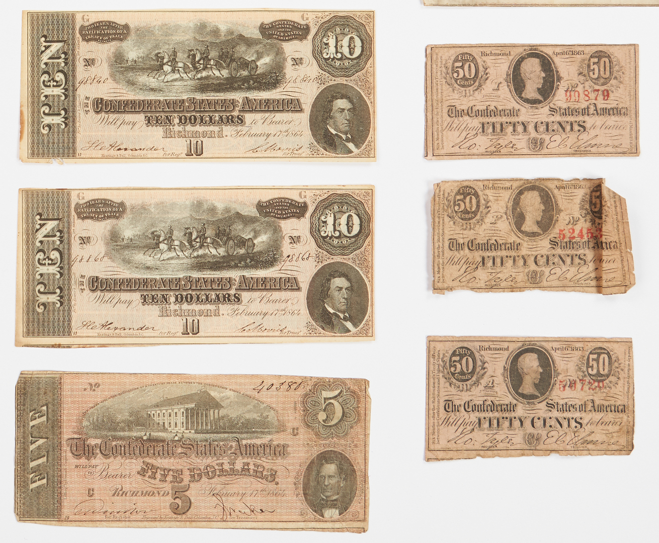 Lot 762: 28 Confederate Bills, incl. $50, $20, $10