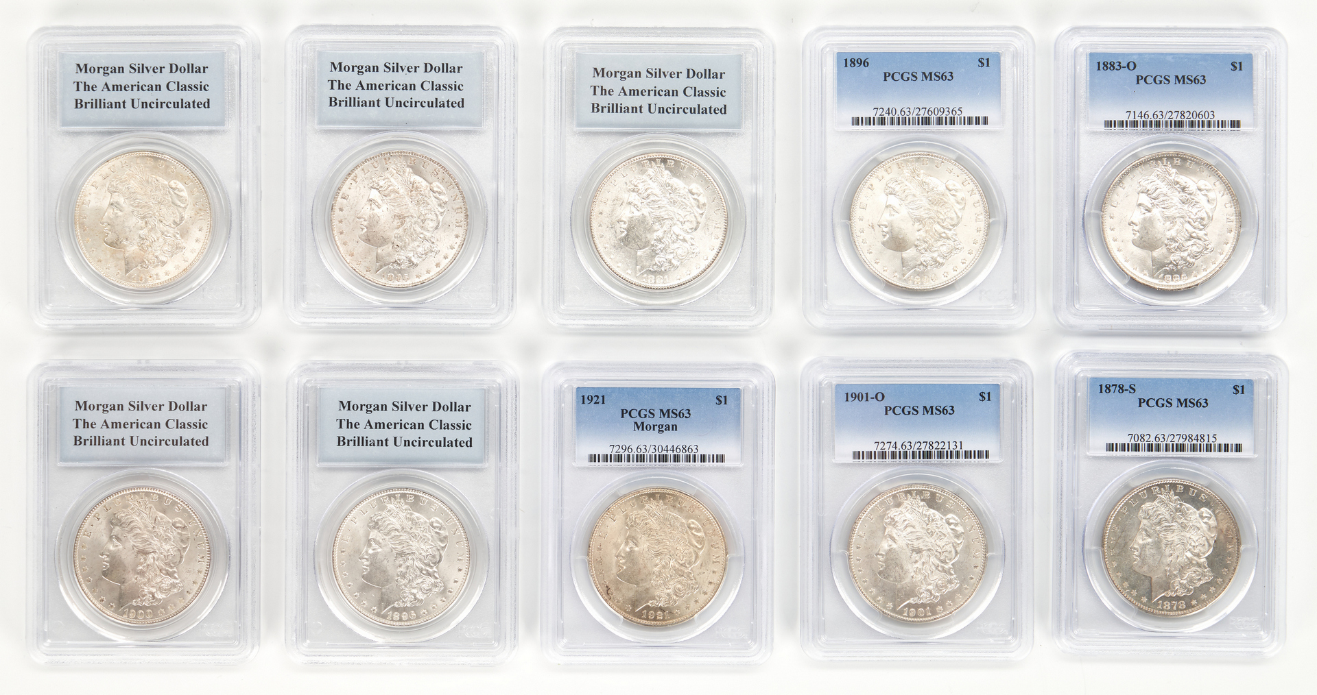Lot 765: 10 PCGS Graded Morgan Silver Dollars, incl. MS63