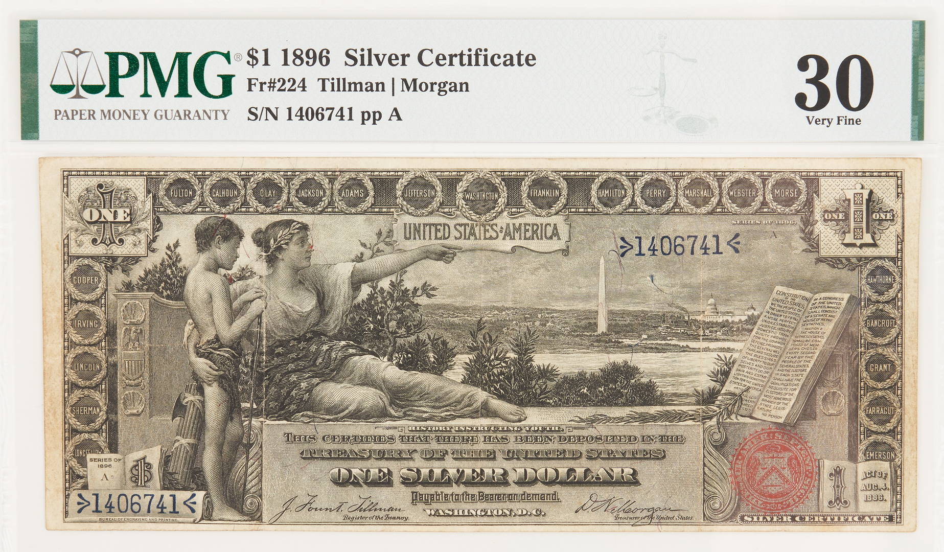 Lot 766: 1896 U.S. $1 "Educational" Silver Certificate