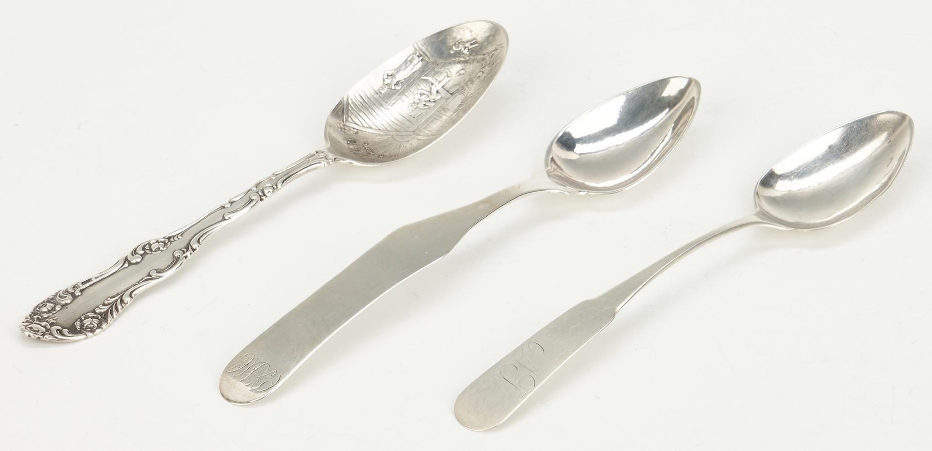 Lot 76: KY Hottenroth & Cachot Coin Silver Spoon plus 2 Bardstown spoons