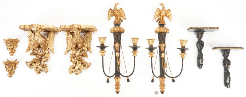 Lot 824: 4 Pairs Wall Sconces or Brackets including 2 Ebonized