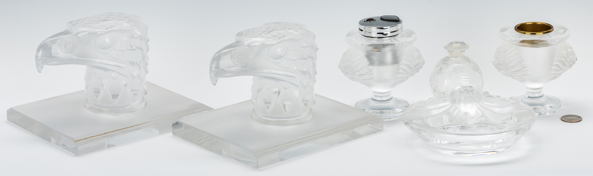 Lot 831: Group of Lalique Glass, 6 pcs. incl. Smoke Set