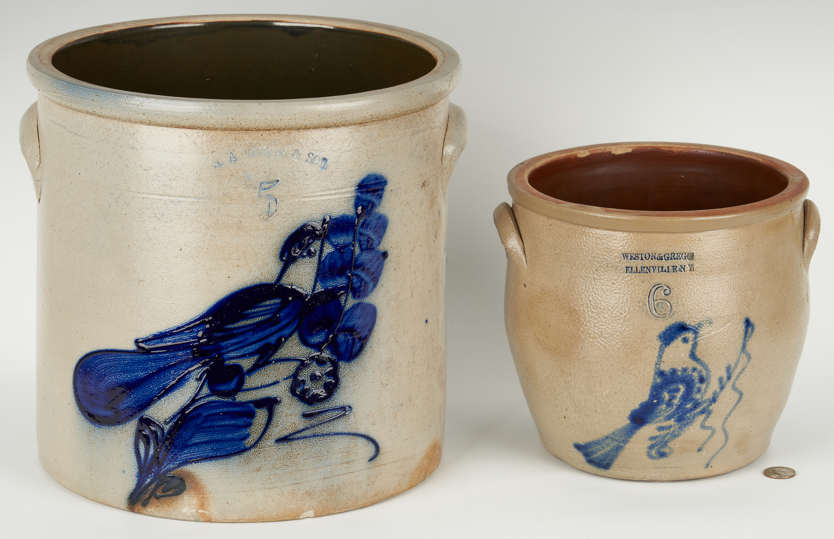 Lot 847: 2 New York Cobalt Decorated Pottery Items