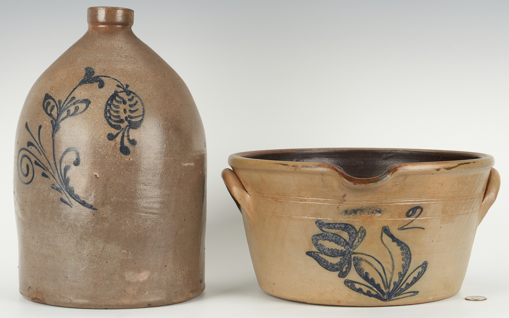 Lot 849: 2 Cobalt Decorated Pottery Items, NY & MA