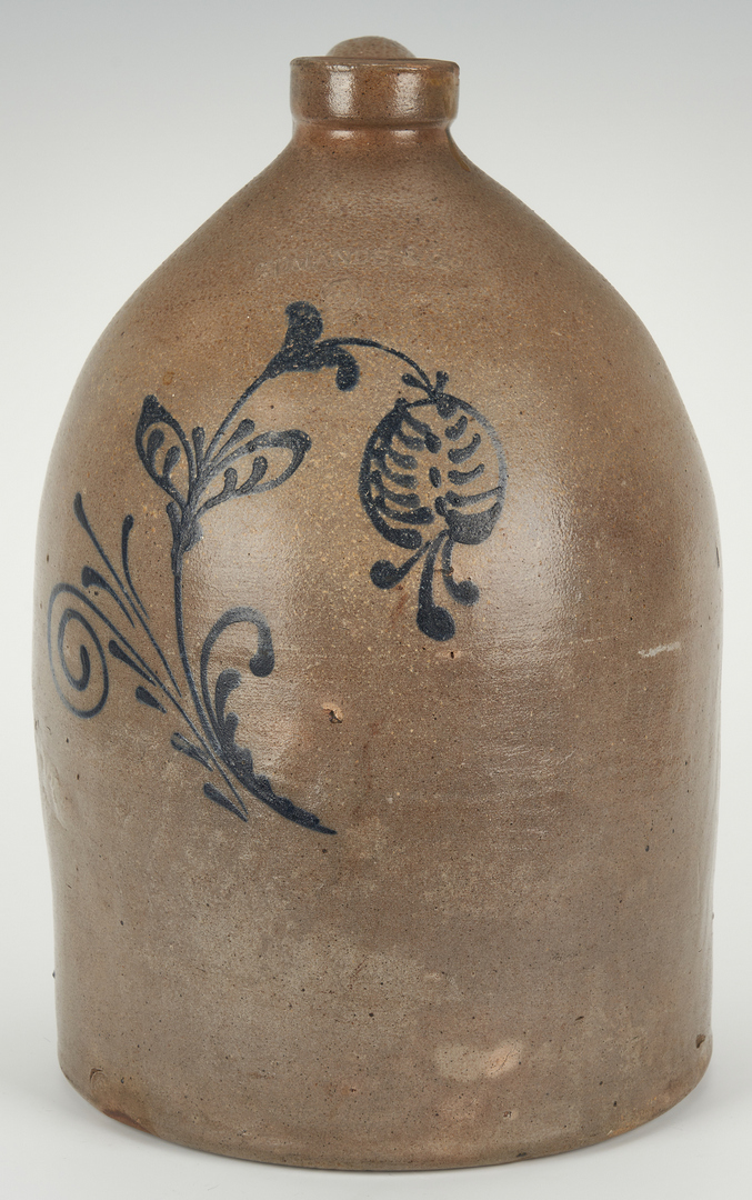 Lot 849: 2 Cobalt Decorated Pottery Items, NY & MA