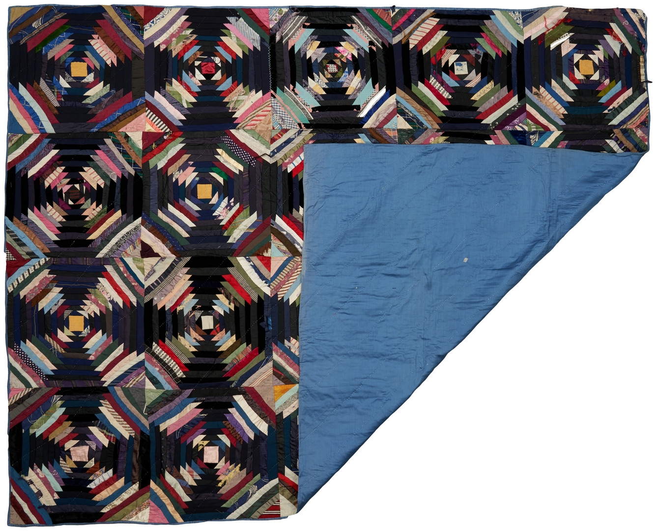 Lot 869: American  Windmill Blade/Pineapple Log Cabin Quilt