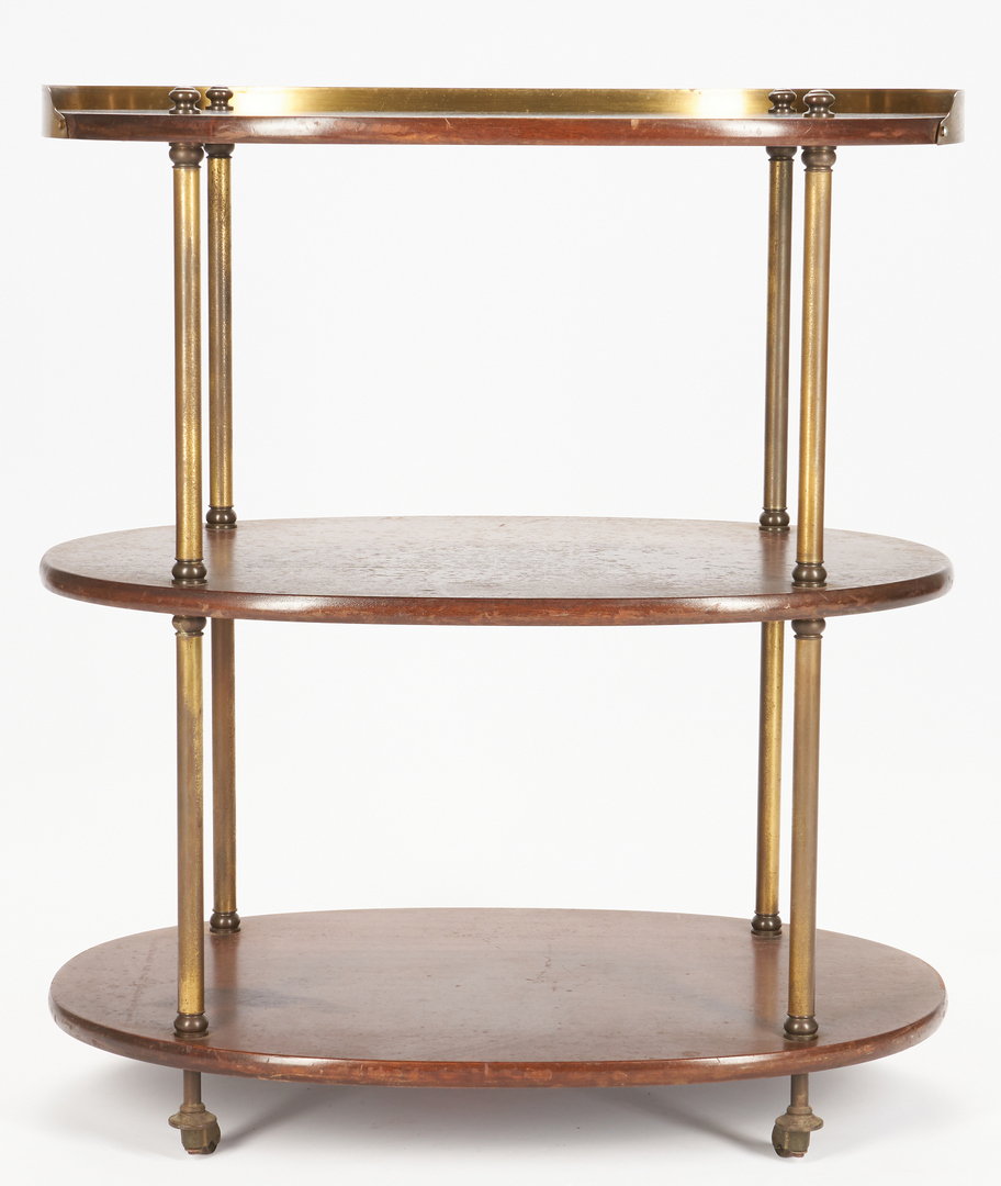 Lot 893: Three tiered wood and brass bar cart