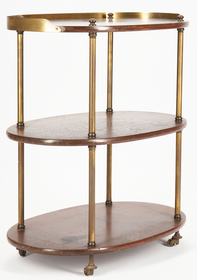 Lot 893: Three tiered wood and brass bar cart