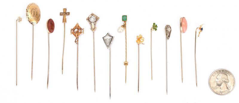 Lot 928: 13 Ladies Gold Pins with Gemstones