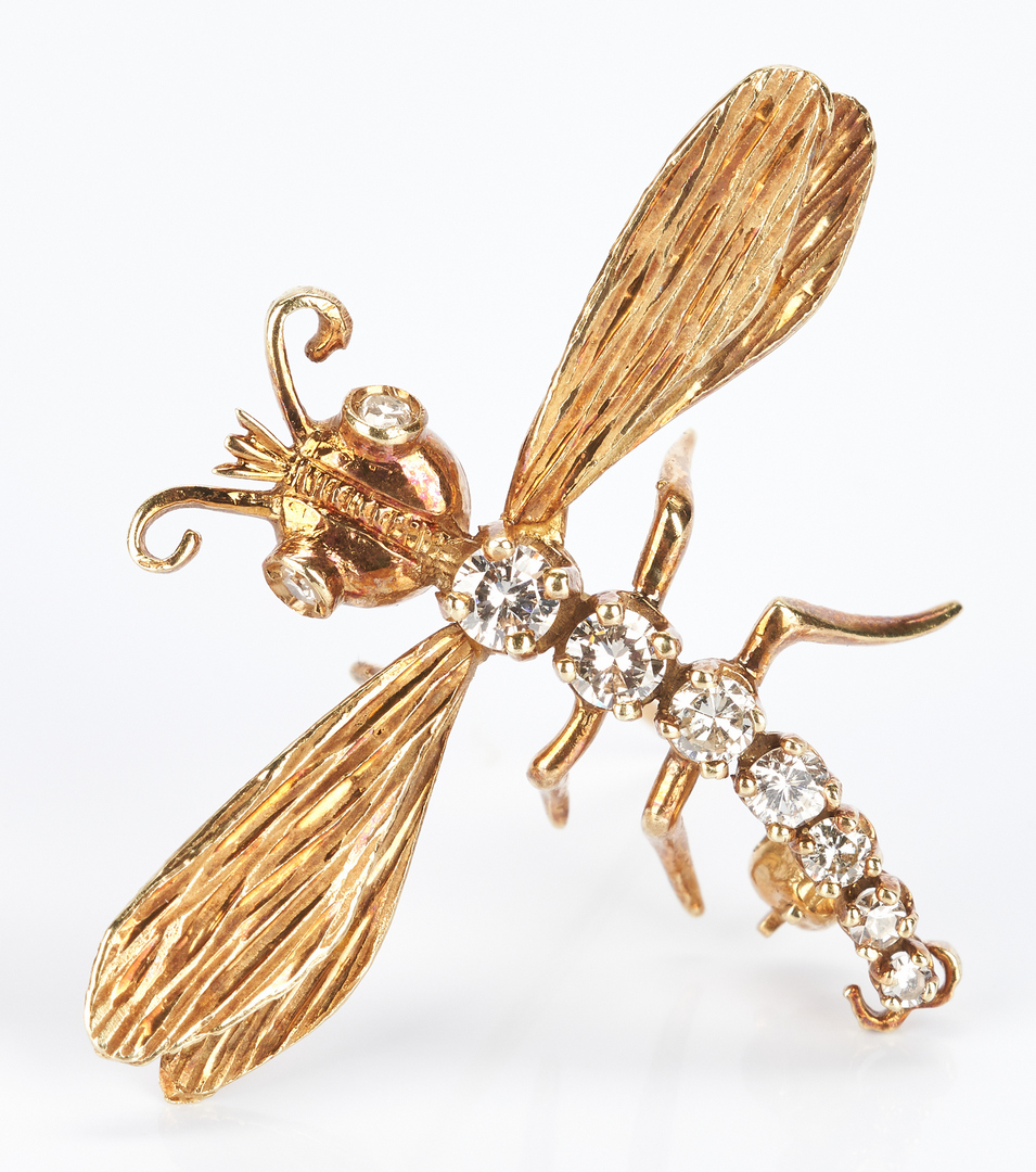 Lot 931: 2 Ladies 14K Diamond Pins Dragonfly & Ladybug