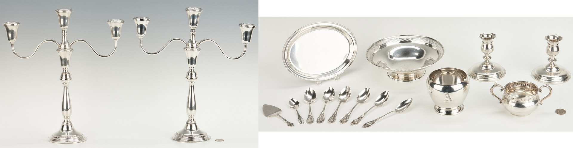 Lot 933: 16 items Sterling Silver, incl. Towle Candelabra