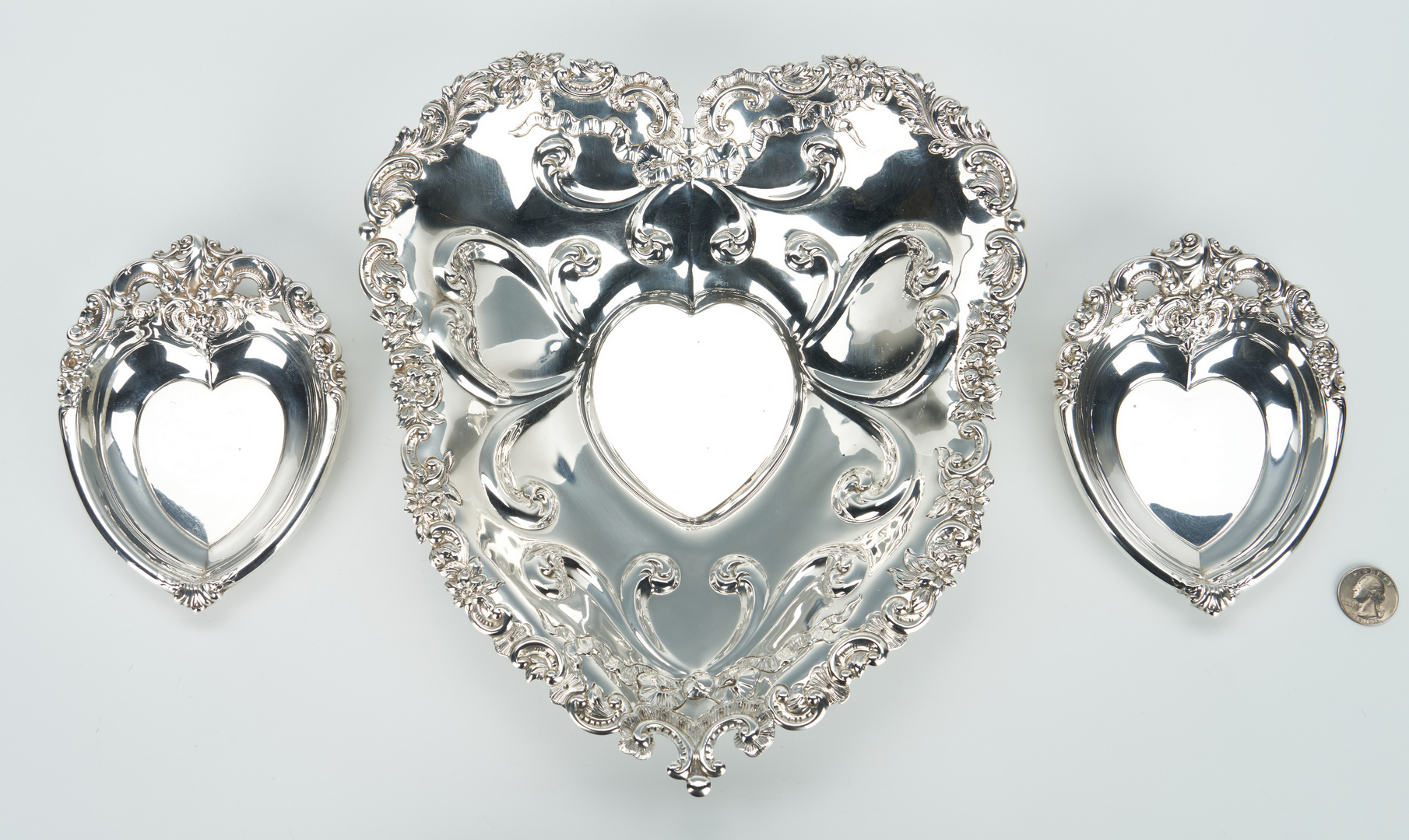 Lot 937: 3 Sterling Heart Shaped bowls incl. Gorham 1880