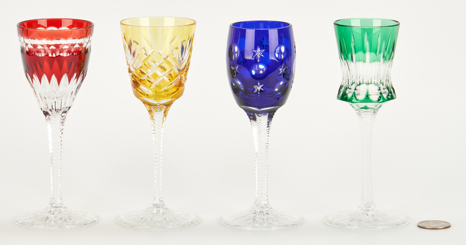 Lot 947: 4 Colored Crystal Goblets, incl. Faberge