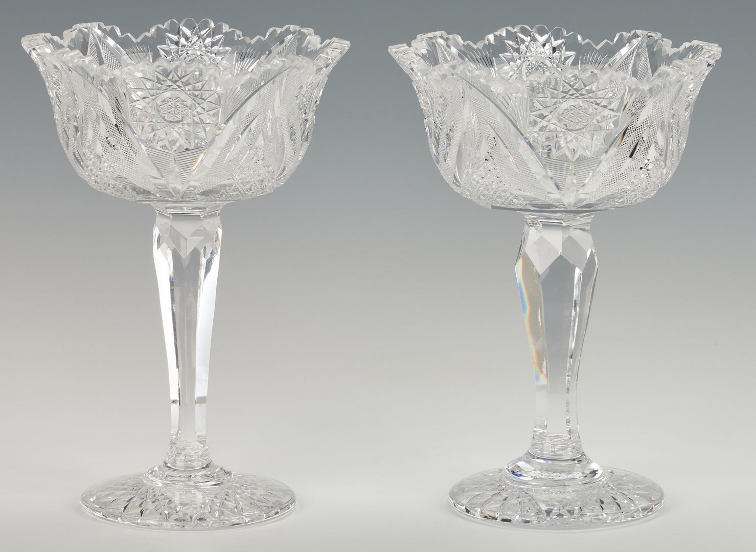 Lot 949: Pr. Cut Glass Comports, Vases and Rose Bowl