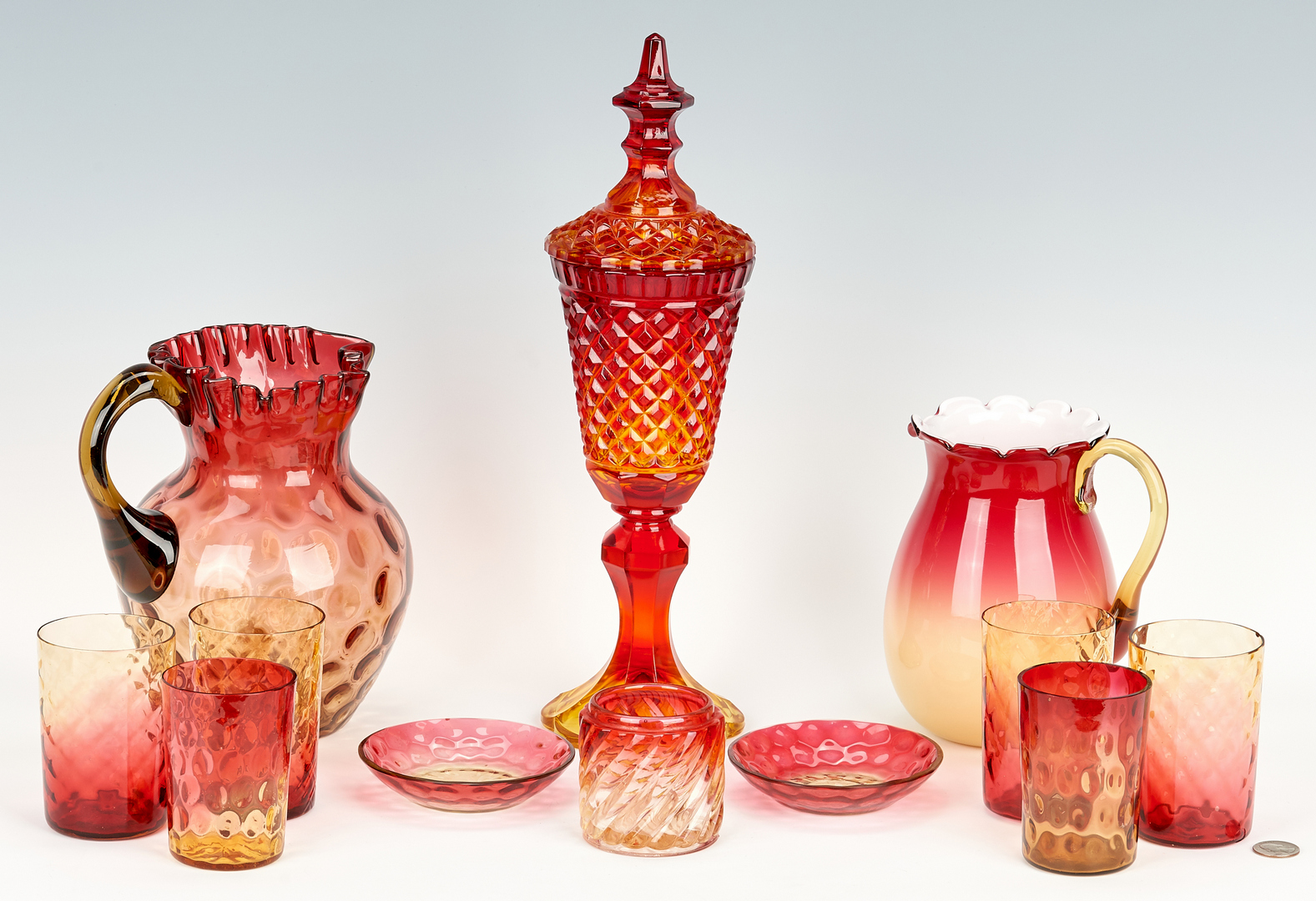 Lot 955: 12 Art Glass Items, Peachblow & Amberina
