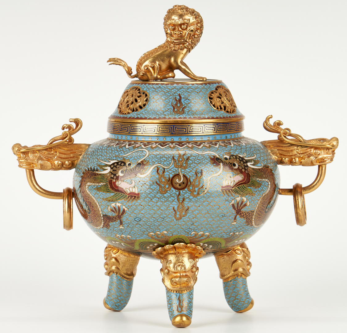Lot 9: Asian Cloisonne Censer and Plate, 2 items