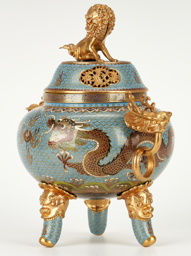 Lot 9: Asian Cloisonne Censer and Plate, 2 items