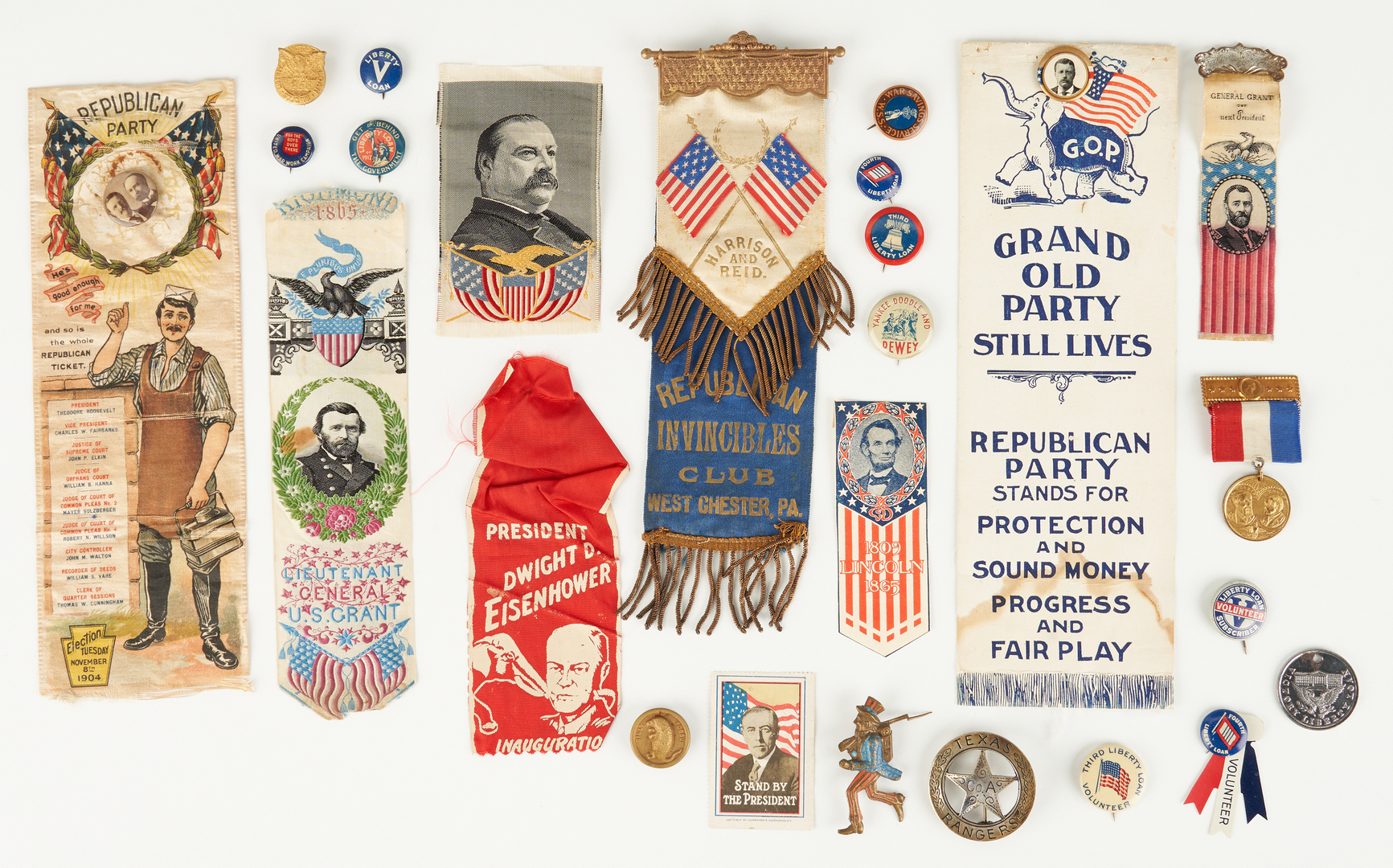 Lot 1003: 25 Political Related Items, incl. T. Roosevelt, Grant, B. Harrison
