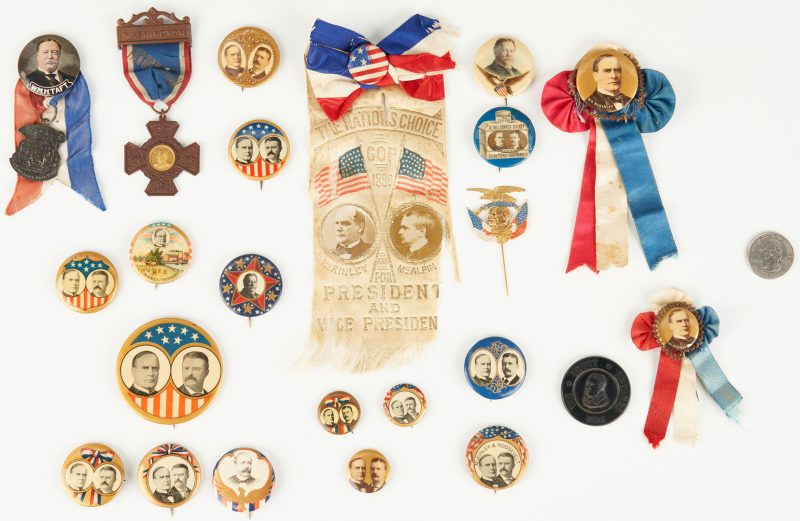 Lot 1011: 23 Presidential Campaign Ephemera Items, incl. McKinley, T. Roosevelt, Taft