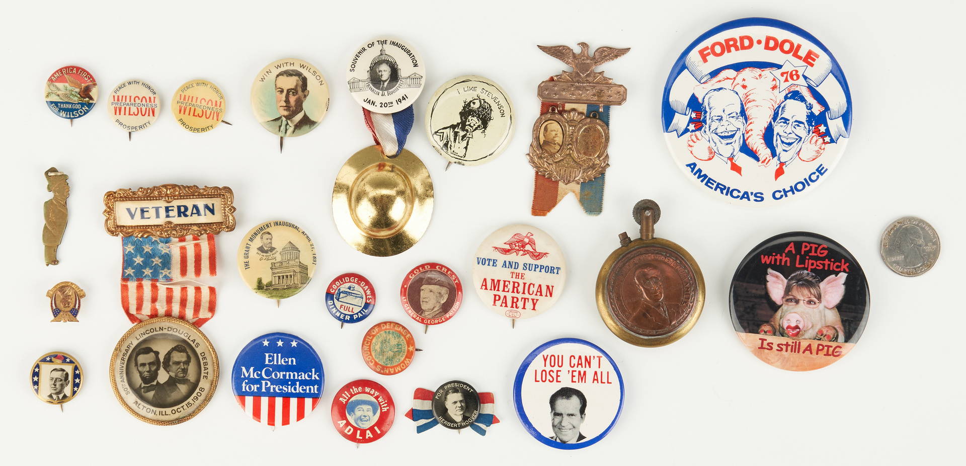 Lot 1022: 23 Political Related Ephemera Items, incl. Ford Button 1976