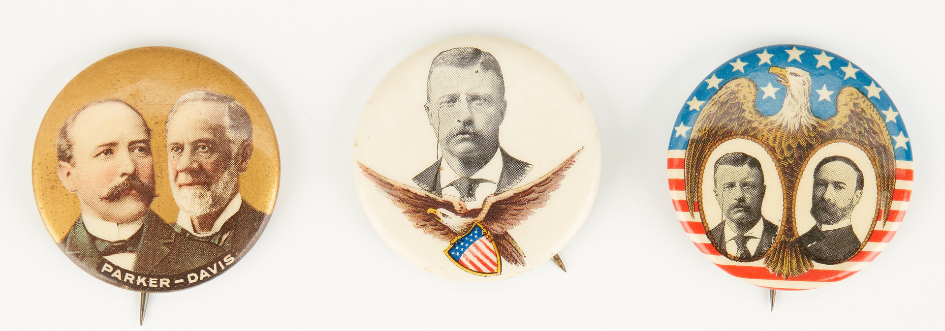 Lot 1023: 5 Political Buttons, incl. Parker/Davis, T. Roosevelt