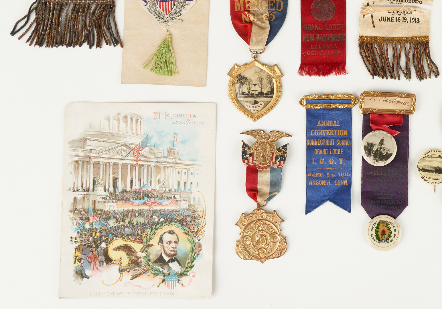 Lot 1025: 35 Masonic, Columbus & Independence Day Ribbons, Pins