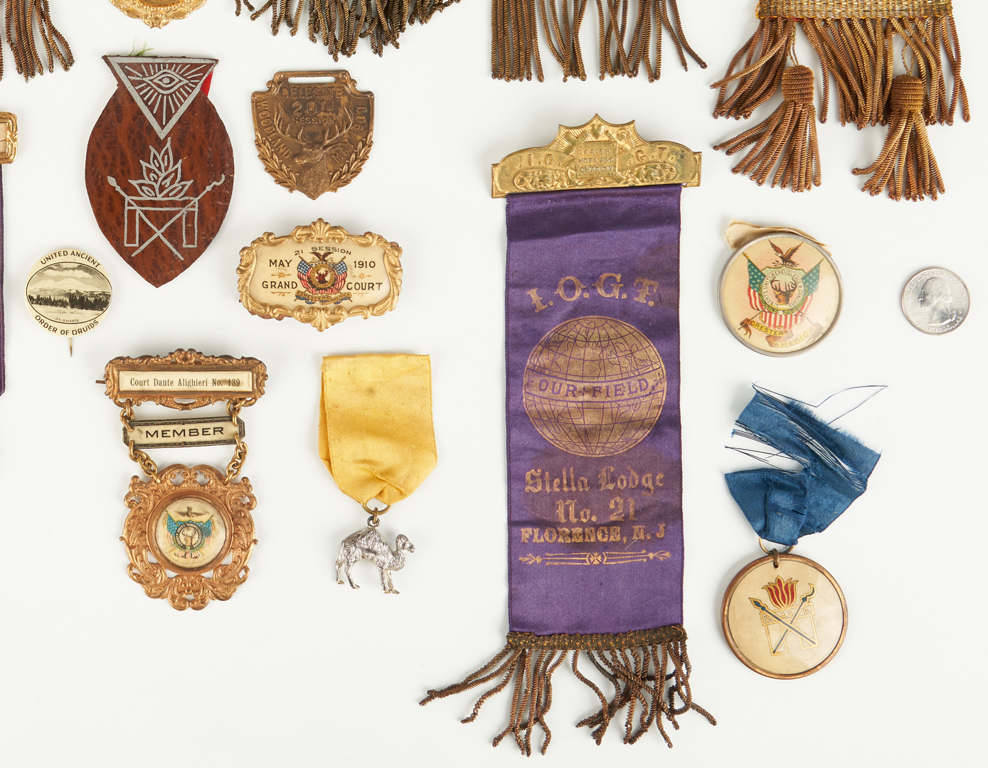 Lot 1025: 35 Masonic, Columbus & Independence Day Ribbons, Pins