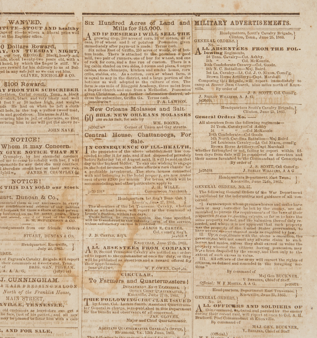 Lot 1029: Group Civil War Publications incl. TN Newspapers