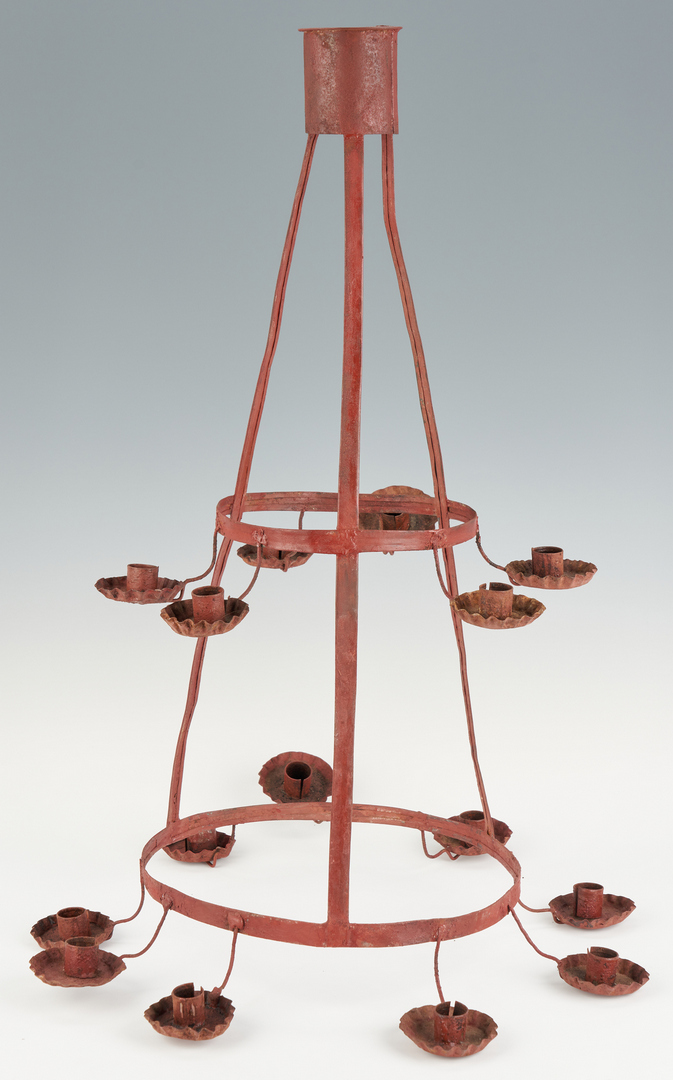 Lot 1051: Painted Tin Primitive Chandelier and Candle Box