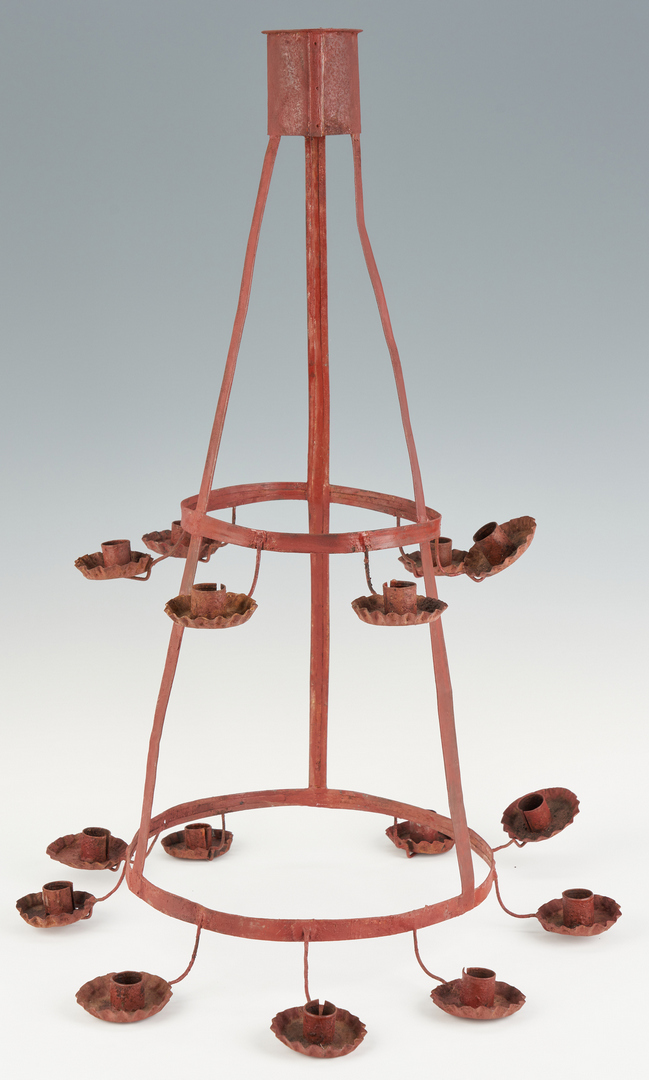 Lot 1051: Painted Tin Primitive Chandelier and Candle Box