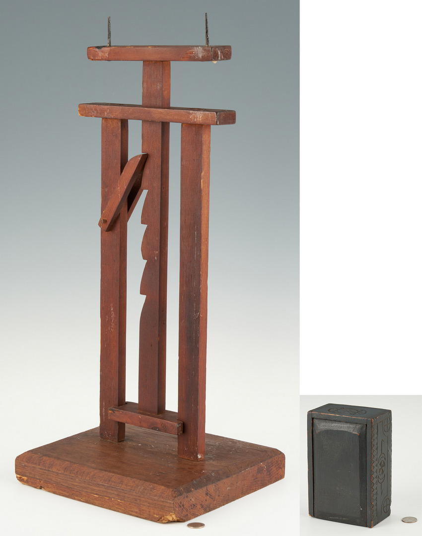 Lot 1052: Ratchet Candle Stand and Chip Carved Candle Box