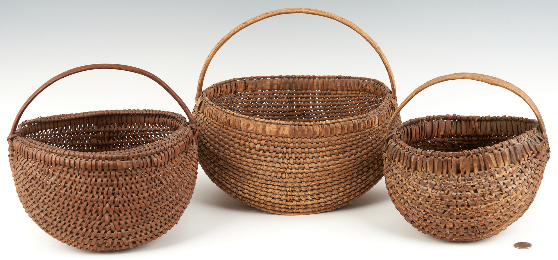 Lot 1055: 8 Southern VA Buttocks Baskets, incl. Miniatures