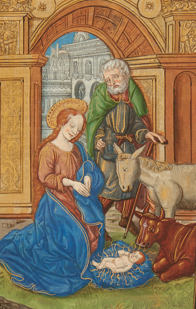Lot 105: Illuminated Miniature Painting on Vellum, The Nativity