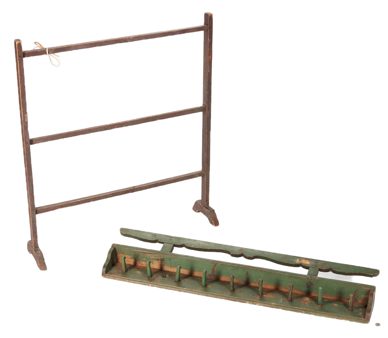 Lot 1060: Painted quilt rack and hanging peg rack