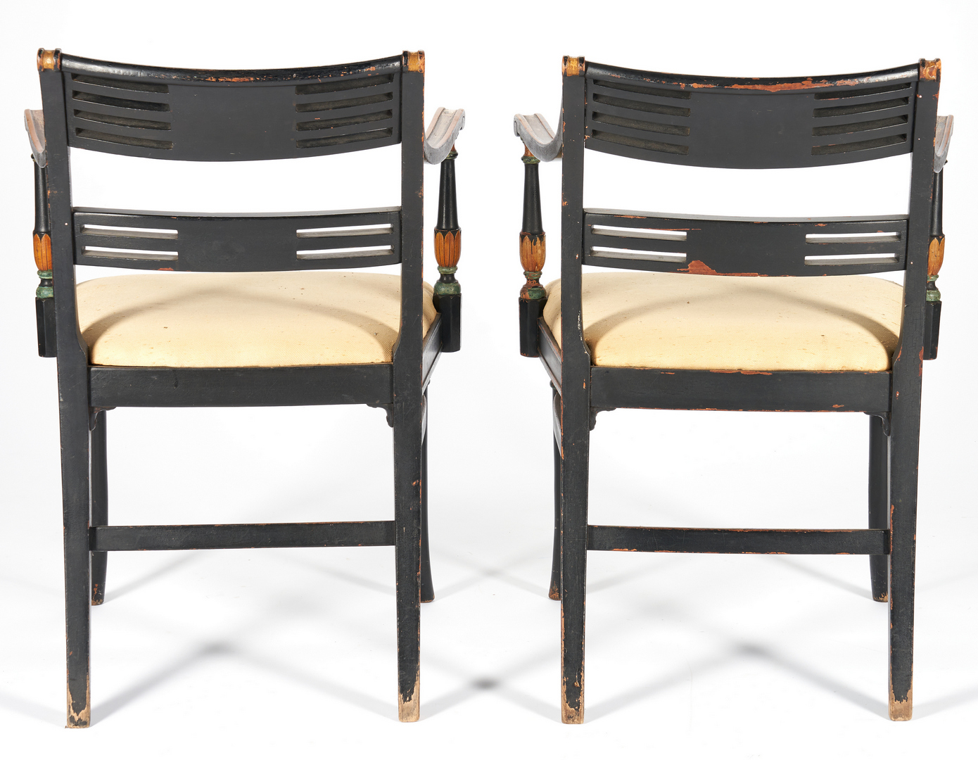 Lot 1064: Pair Paint Decorated Sheraton Style Armchairs